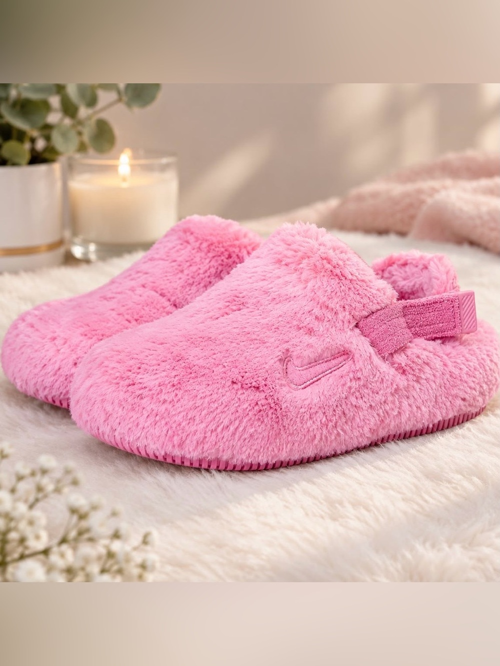 Nike Calm Mule SE Faux Fur Slip-On - Playful Pink - FZ3119-600 - Women's 8